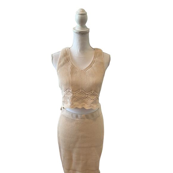 House of Harlow 1960 Revolve Crochet Ribbed Knit Cropped Top Skirt Set M - Picture 2 of 7